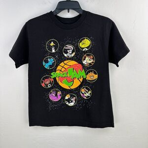 Space Jam Tshirt Kids‎ M Black Cotton Looney Tunes Tee Short Sleeve Crew Neck